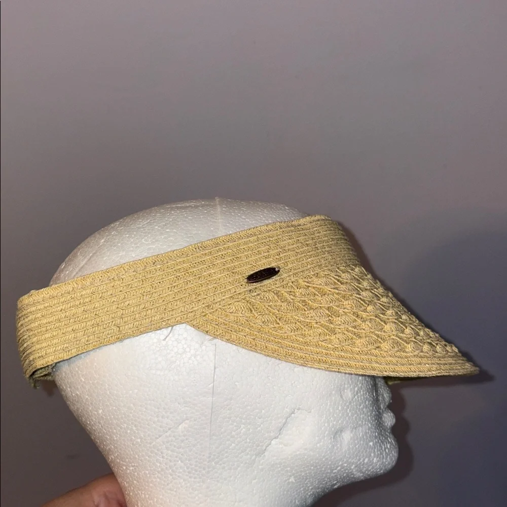 Scala Colleczione Woven Tan Gold Metallic Visor Hat OS